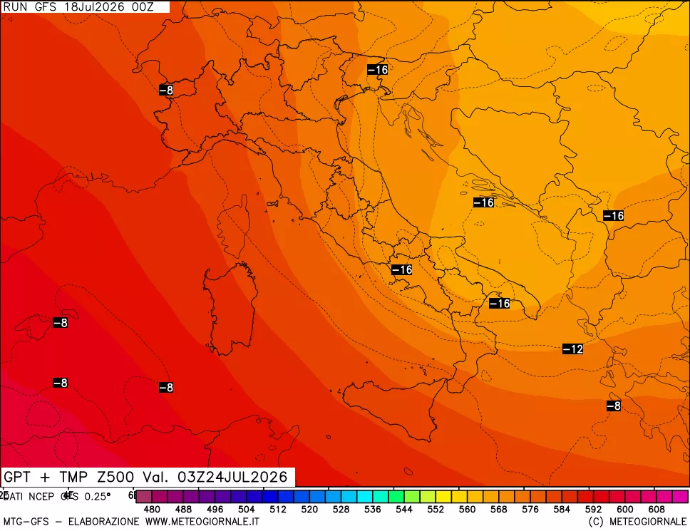 mappa 500 hPa GPT + Temp