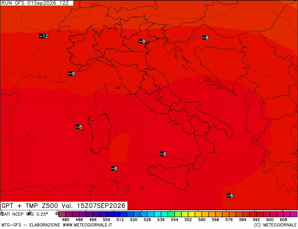 mappa 500 hPa GPT + Temp