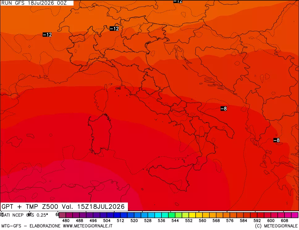 mappa 500 hPa GPT + Temp