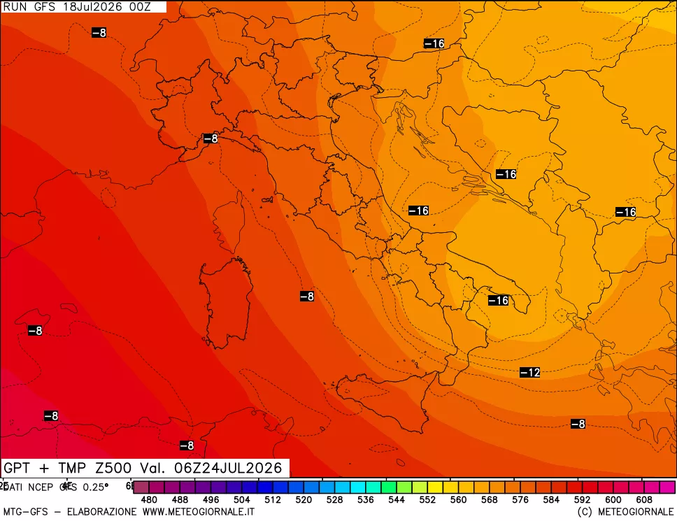 mappa 500 hPa GPT + Temp