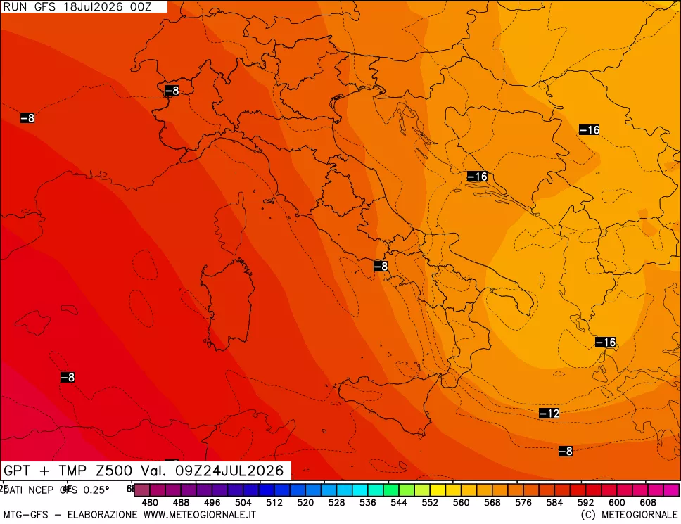 mappa 500 hPa GPT + Temp