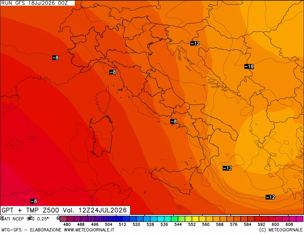 mappa 500 hPa GPT + Temp