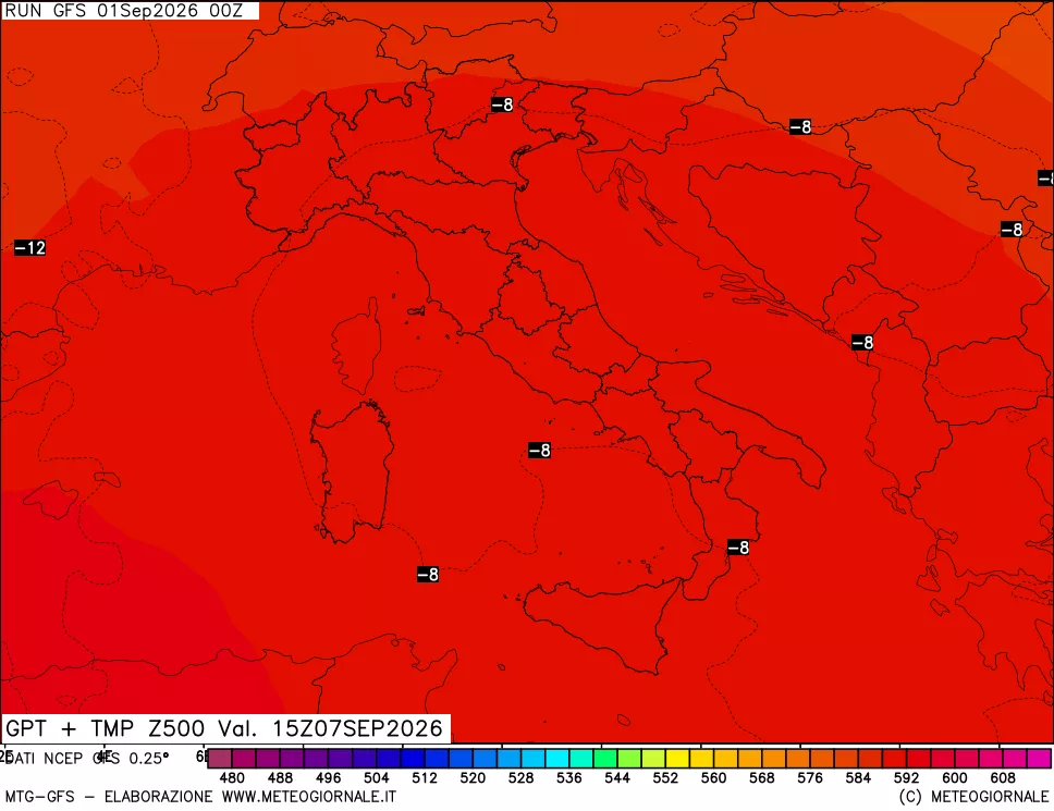 mappa 500 hPa GPT + Temp