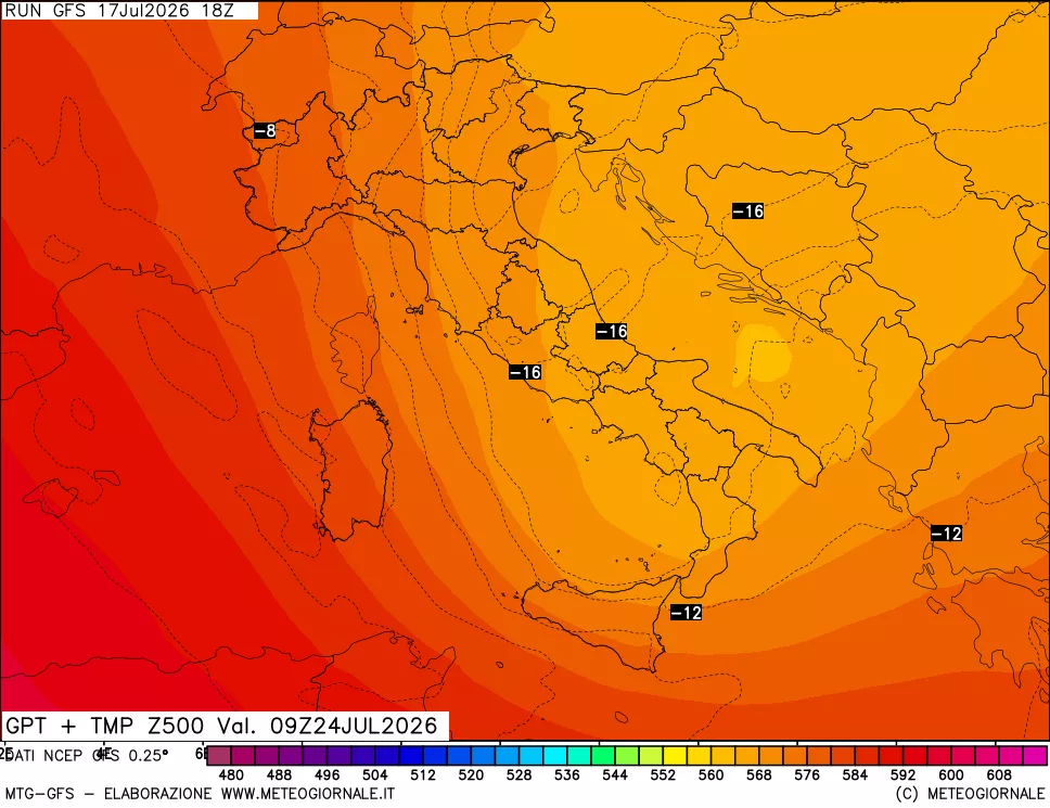 mappa 500 hPa GPT + Temp