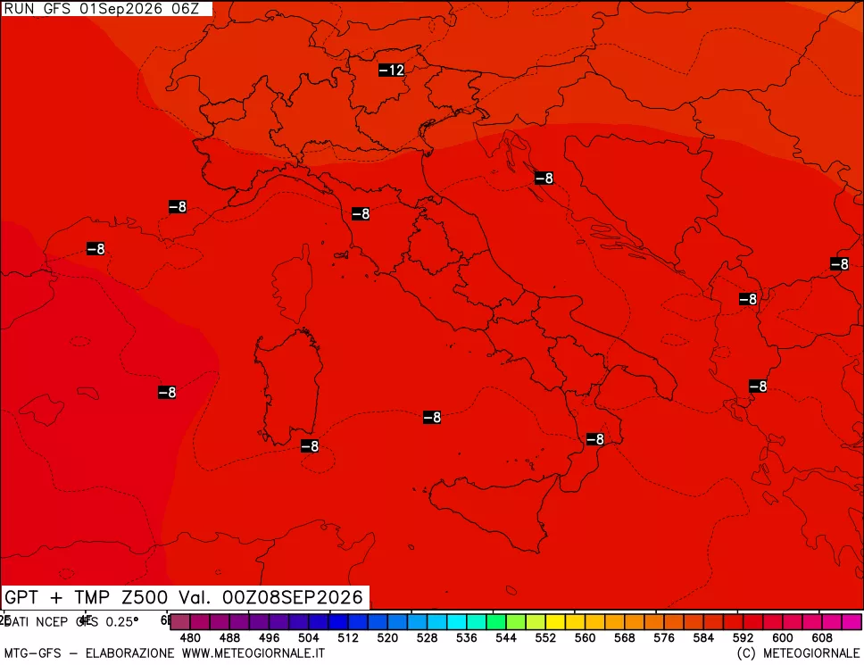 mappa 500 hPa GPT + Temp