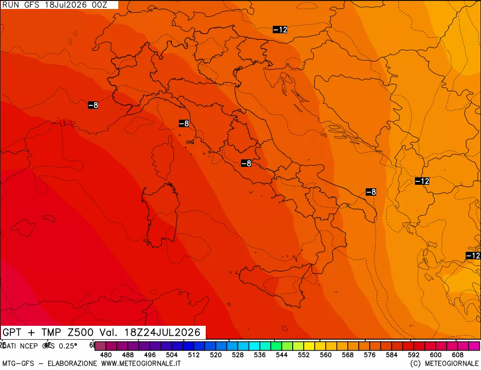 mappa 500 hPa GPT + Temp