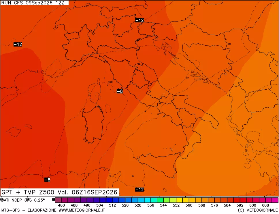 mappa 500 hPa GPT + Temp
