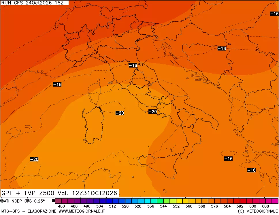 mappa 500 hPa GPT + Temp