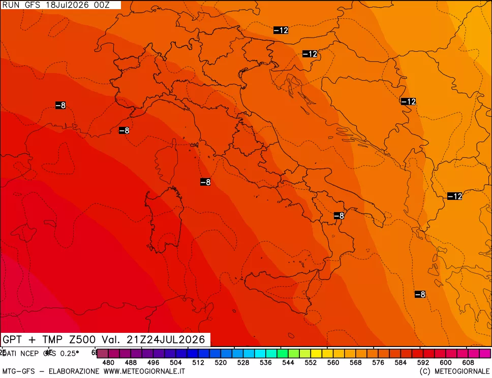 mappa 500 hPa GPT + Temp