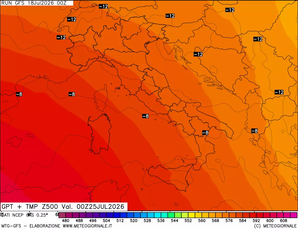 mappa 500 hPa GPT + Temp