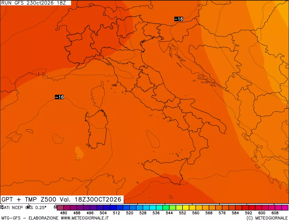 mappa 500 hPa GPT + Temp