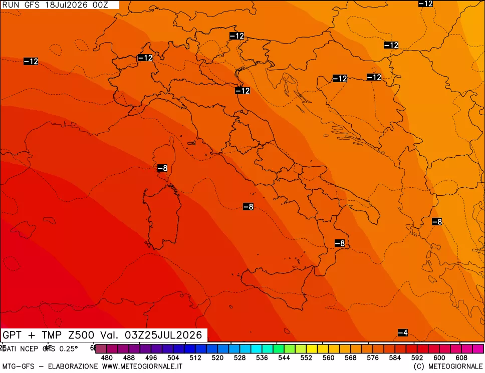 mappa 500 hPa GPT + Temp