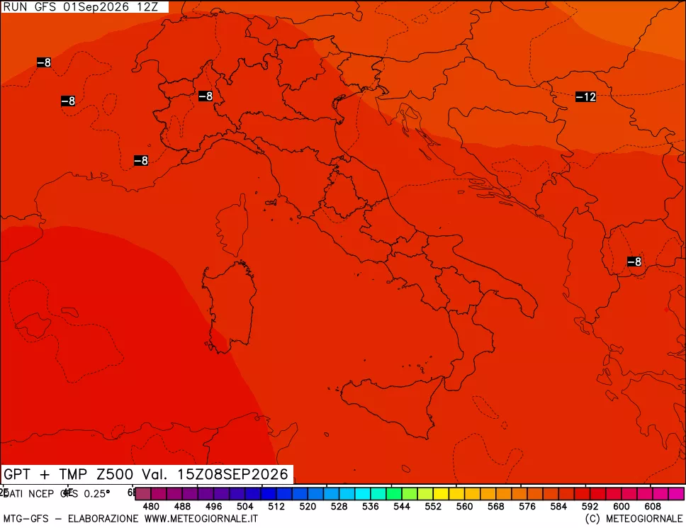 mappa 500 hPa GPT + Temp