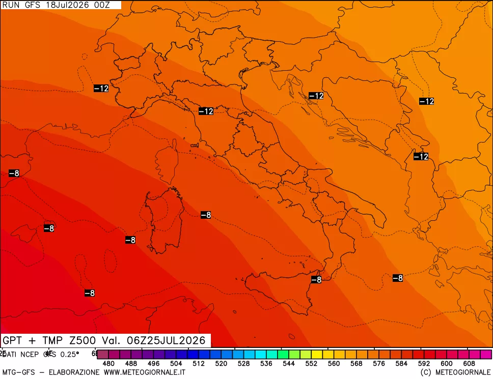 mappa 500 hPa GPT + Temp