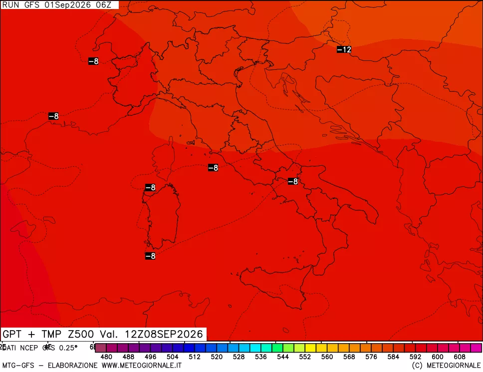 mappa 500 hPa GPT + Temp