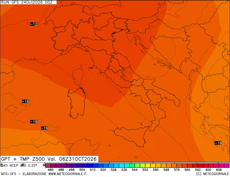 mappa 500 hPa GPT + Temp