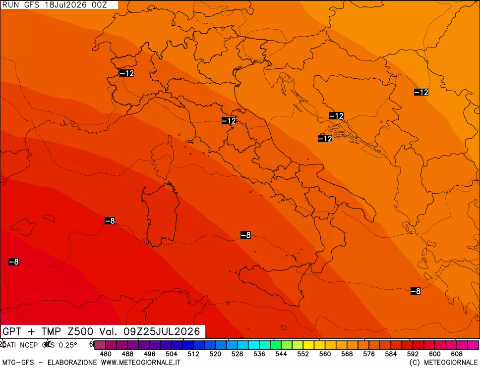 mappa 500 hPa GPT + Temp