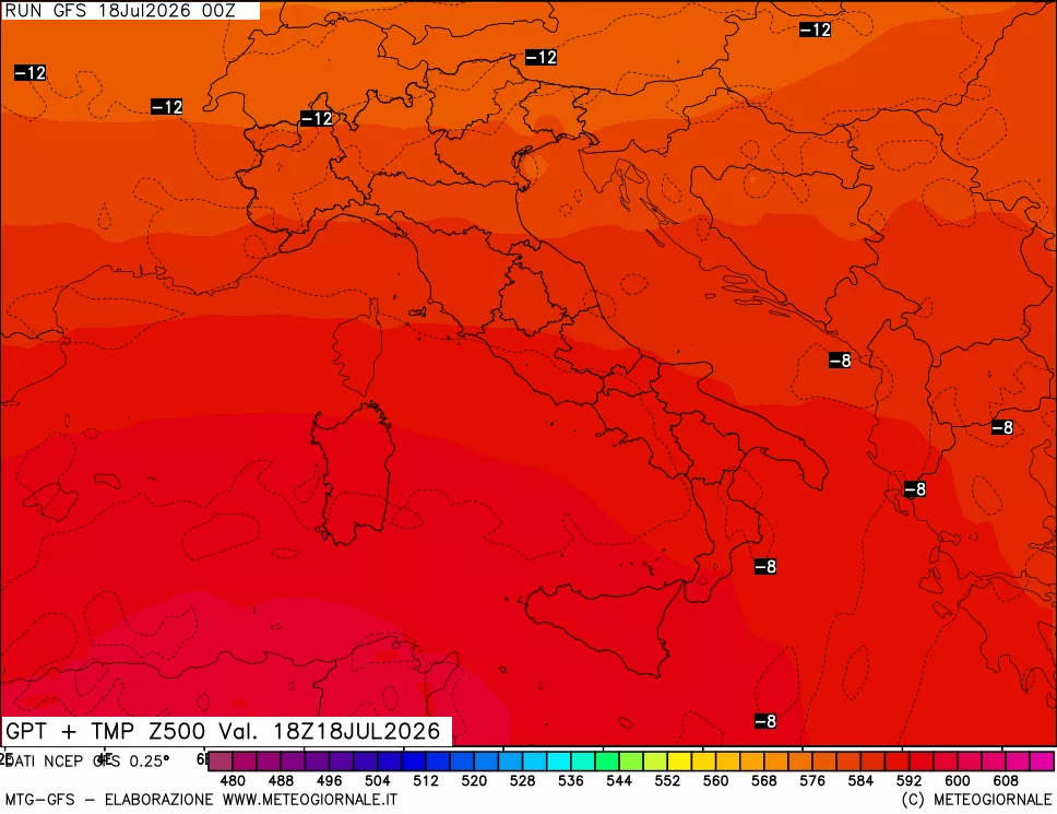 mappa 500 hPa GPT + Temp