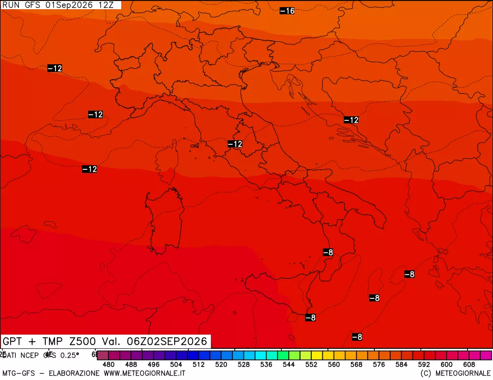mappa 500 hPa GPT + Temp