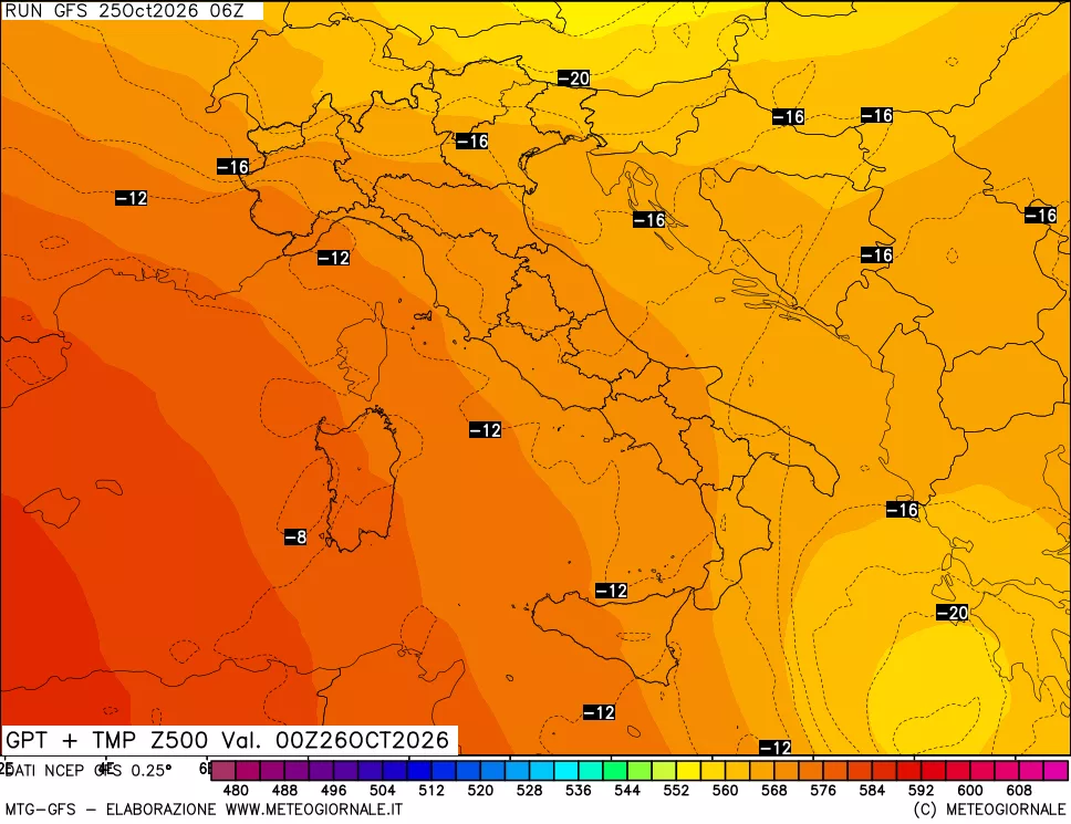 mappa 500 hPa GPT + Temp
