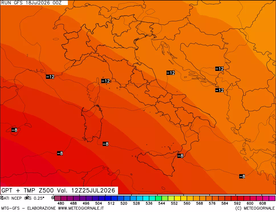 mappa 500 hPa GPT + Temp