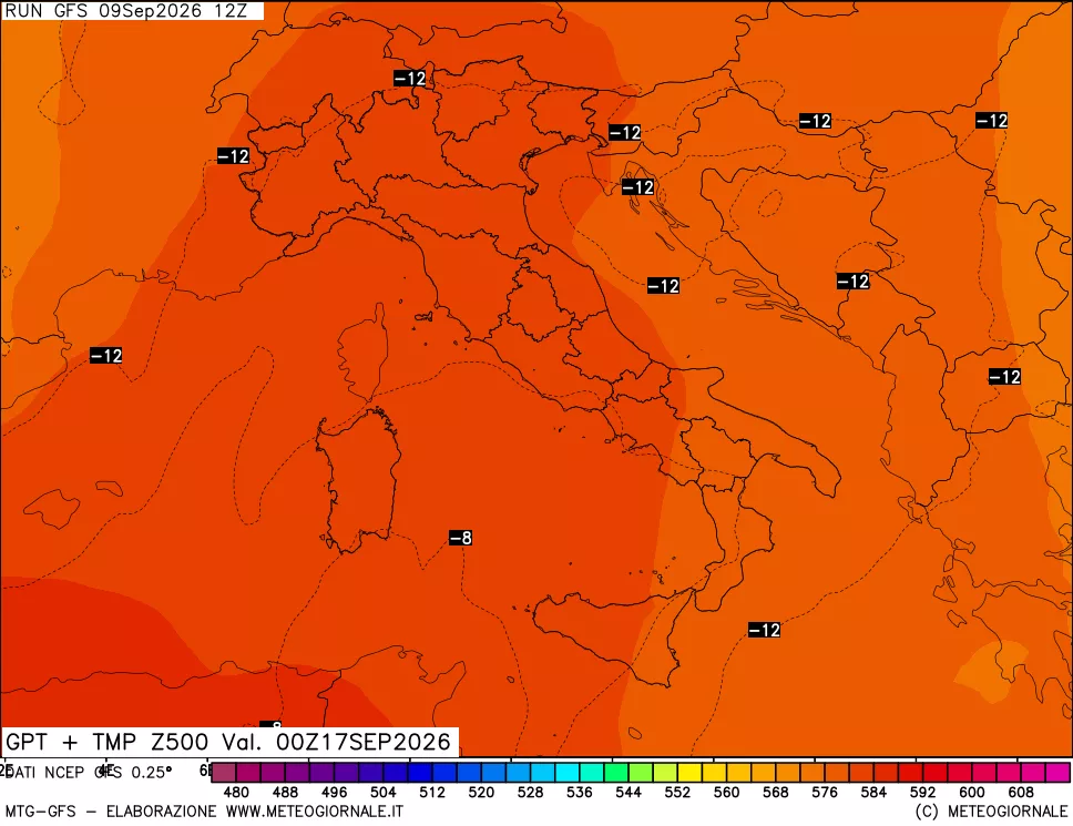 mappa 500 hPa GPT + Temp