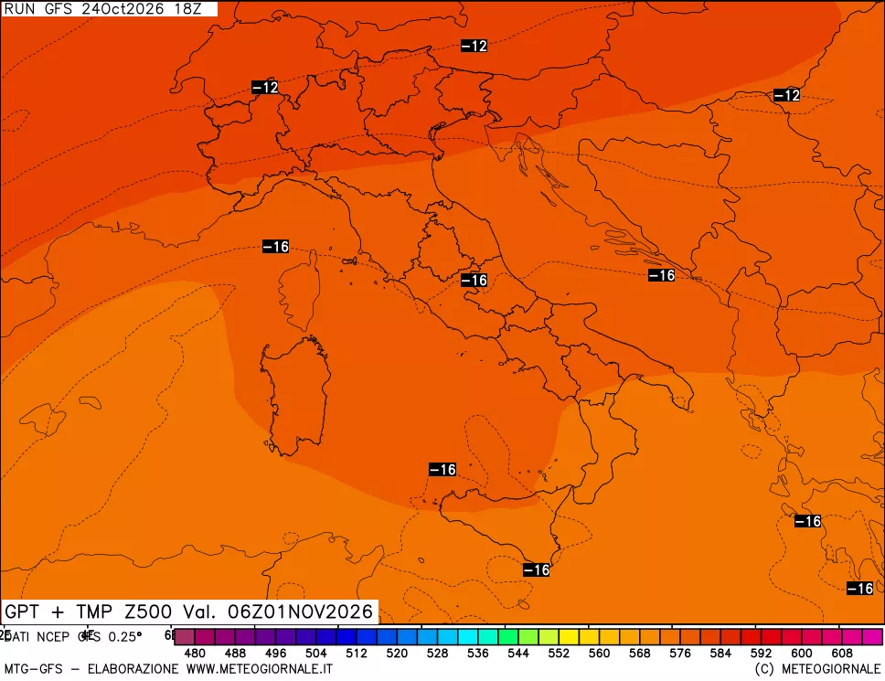 mappa 500 hPa GPT + Temp