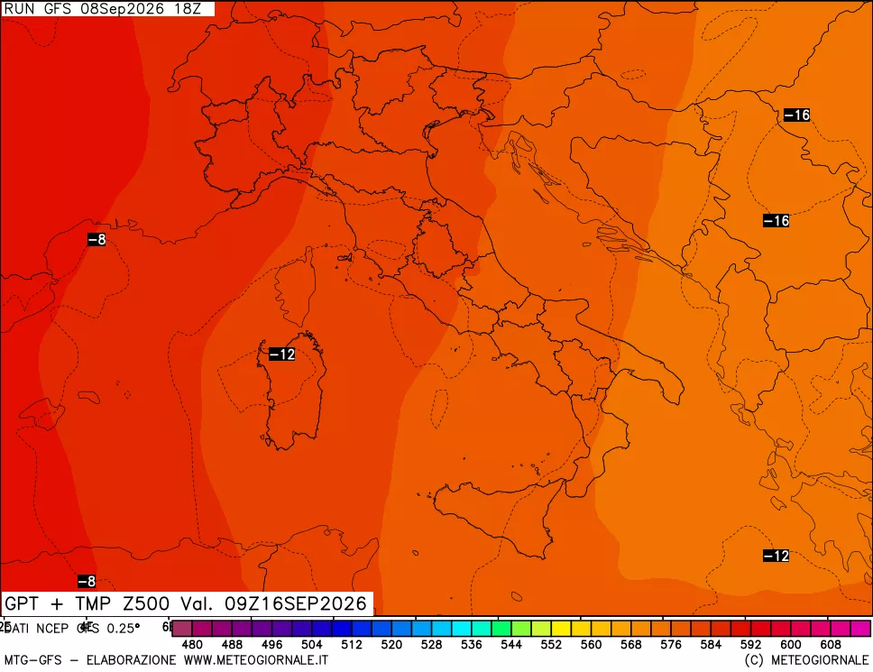 mappa 500 hPa GPT + Temp
