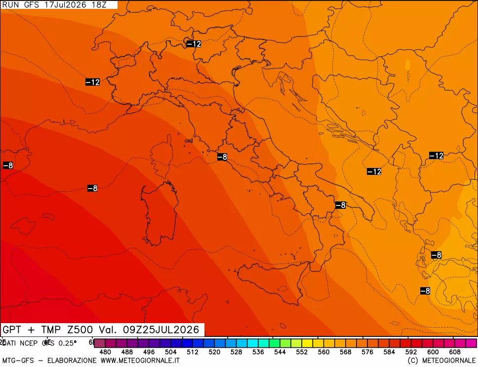 mappa 500 hPa GPT + Temp