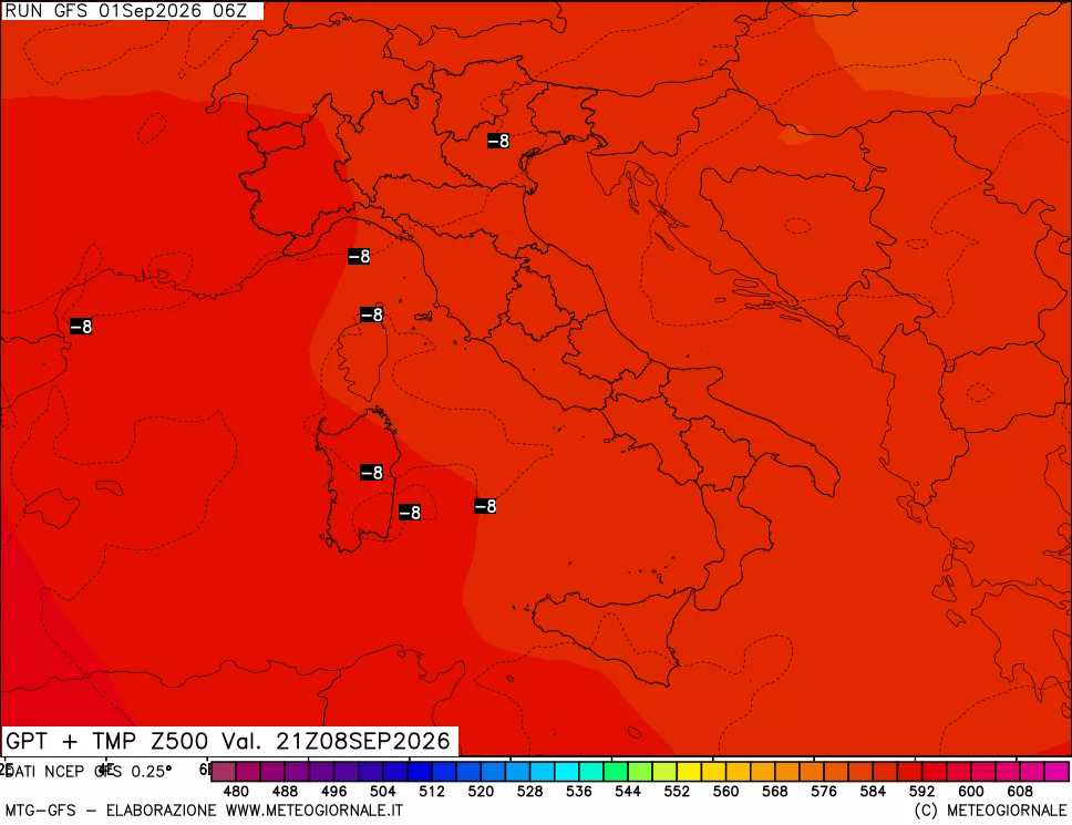mappa 500 hPa GPT + Temp