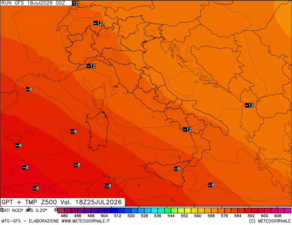 mappa 500 hPa GPT + Temp