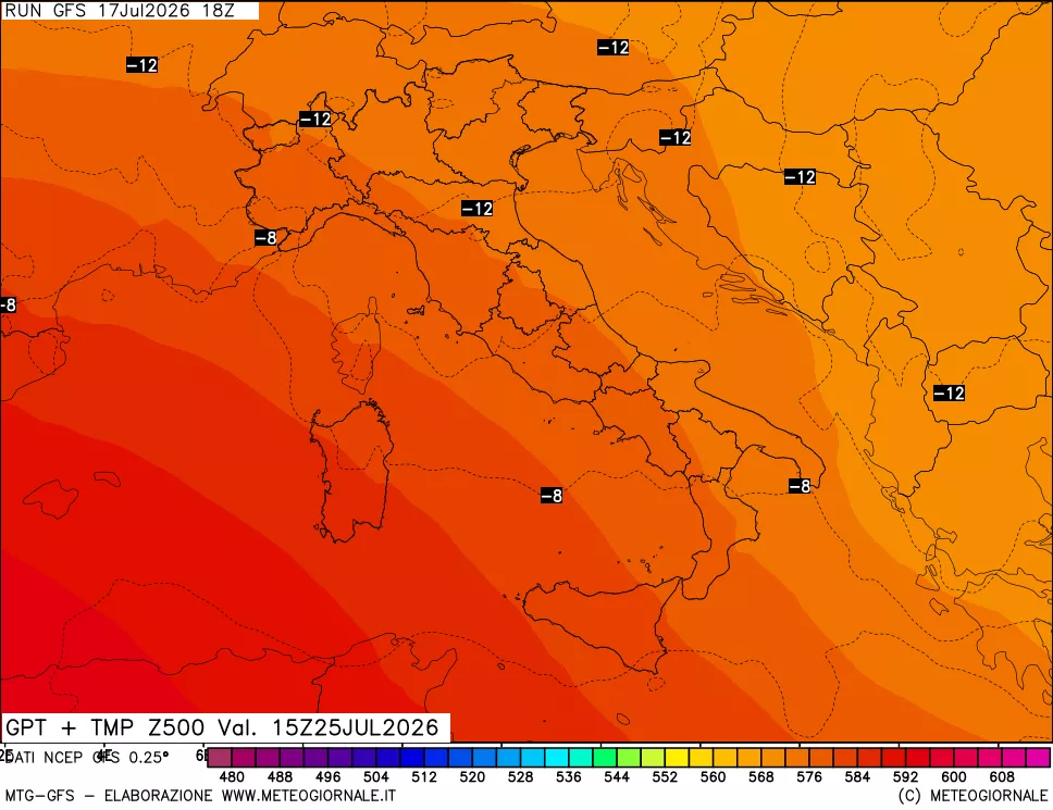mappa 500 hPa GPT + Temp