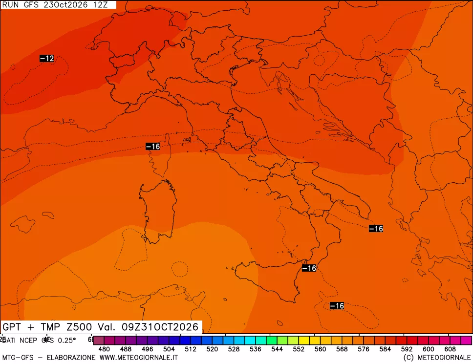 mappa 500 hPa GPT + Temp
