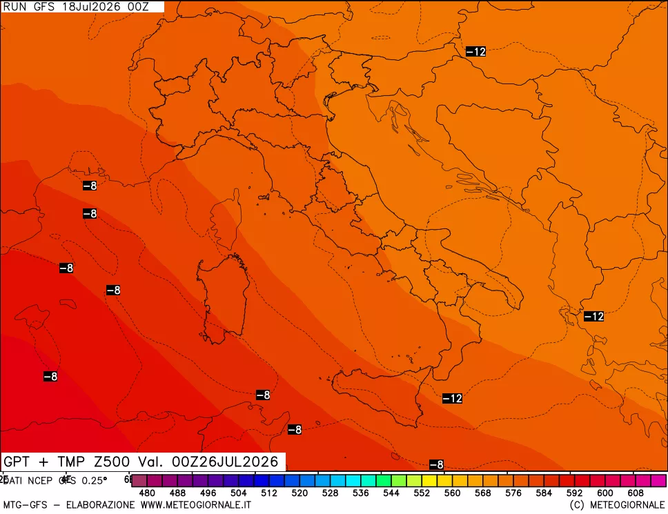 mappa 500 hPa GPT + Temp