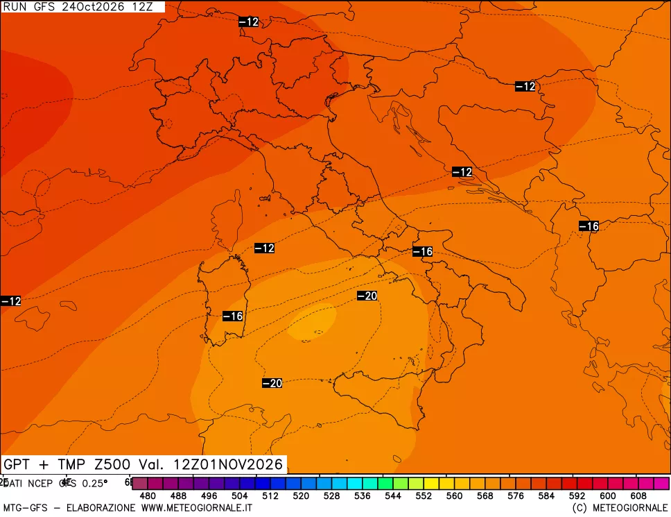 mappa 500 hPa GPT + Temp