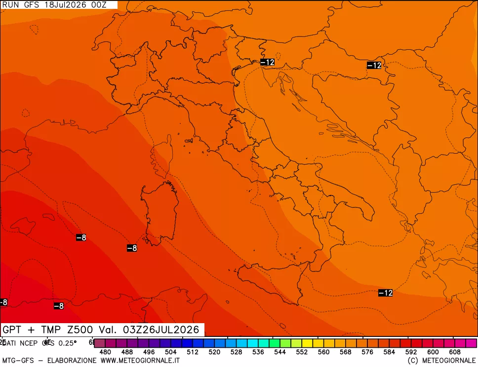 mappa 500 hPa GPT + Temp