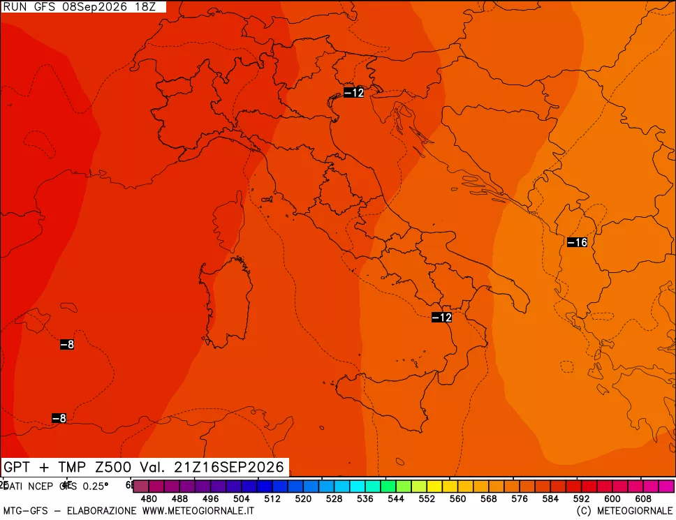 mappa 500 hPa GPT + Temp