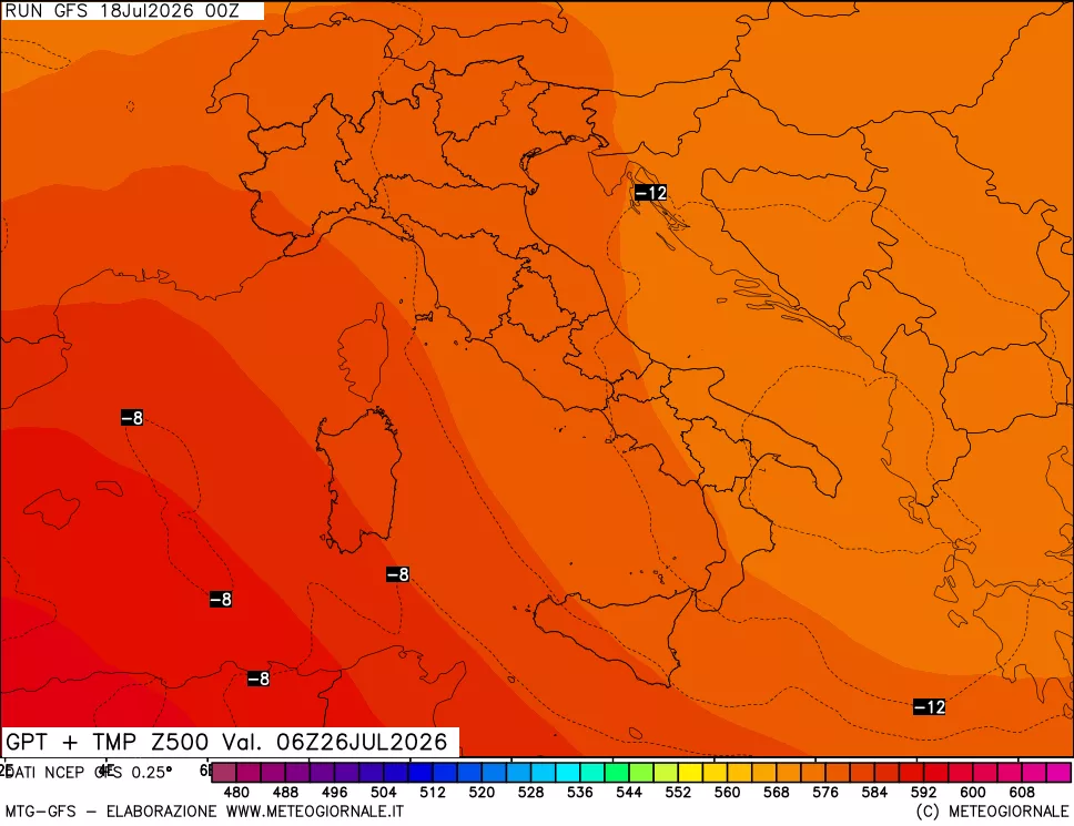 mappa 500 hPa GPT + Temp