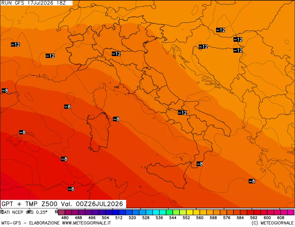 mappa 500 hPa GPT + Temp