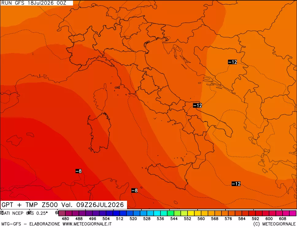 mappa 500 hPa GPT + Temp