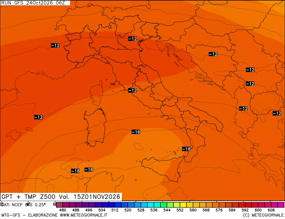 mappa 500 hPa GPT + Temp