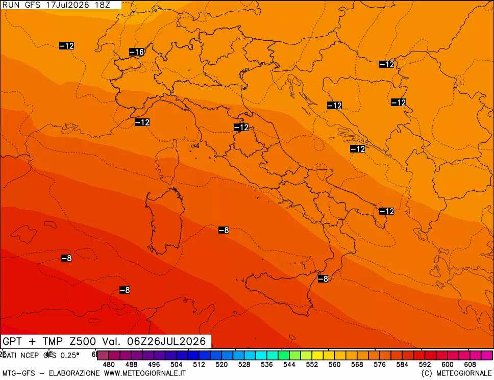 mappa 500 hPa GPT + Temp