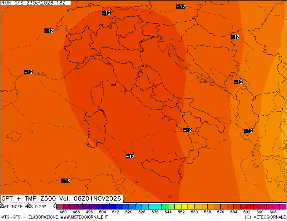 mappa 500 hPa GPT + Temp