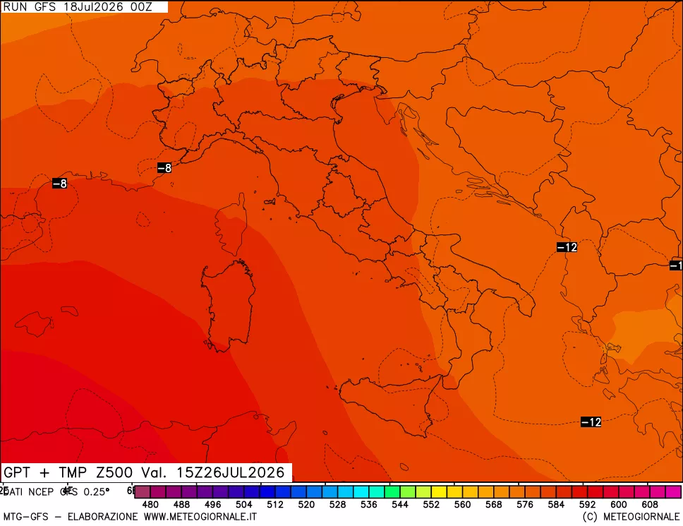 mappa 500 hPa GPT + Temp