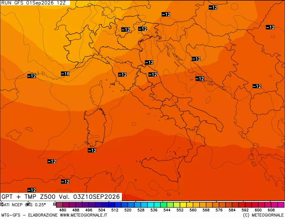 mappa 500 hPa GPT + Temp