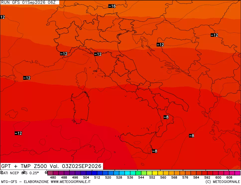 mappa 500 hPa GPT + Temp