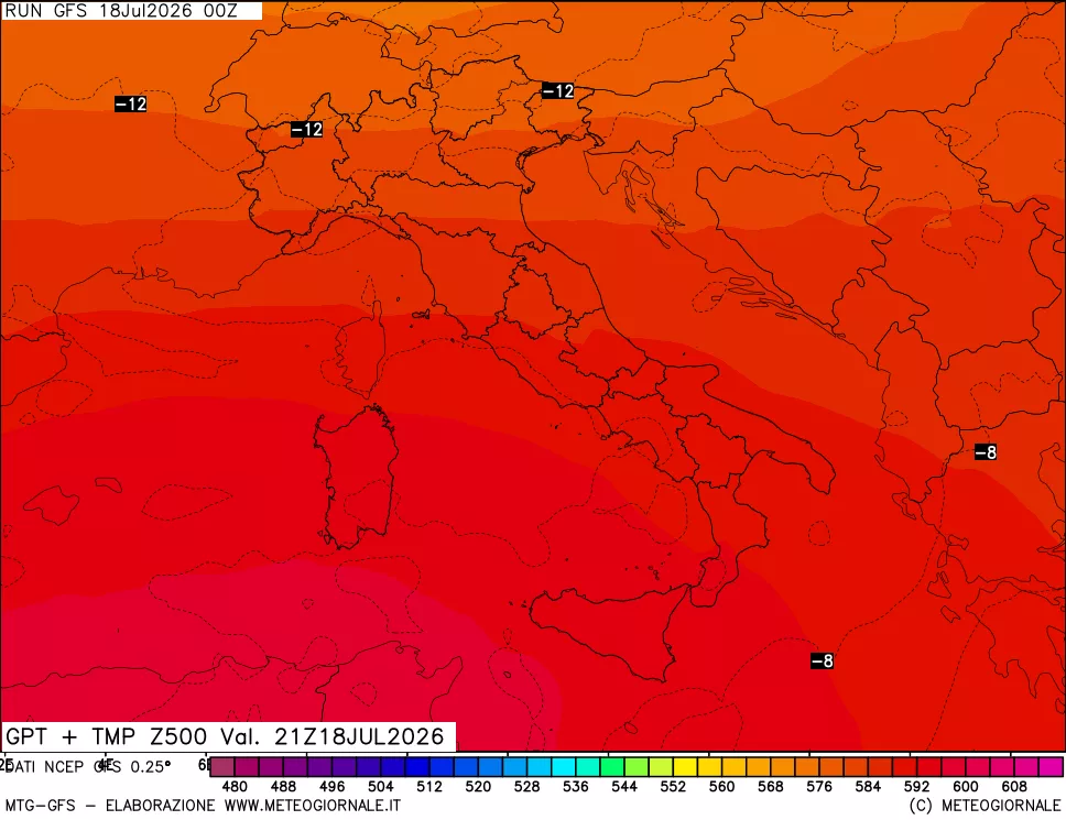 mappa 500 hPa GPT + Temp