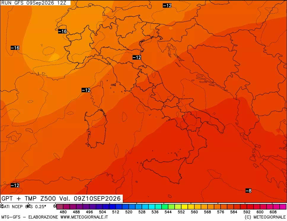 mappa 500 hPa GPT + Temp