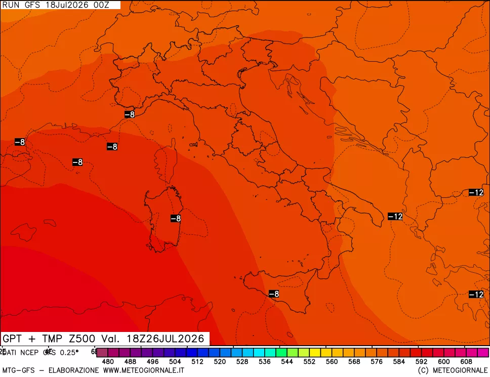 mappa 500 hPa GPT + Temp