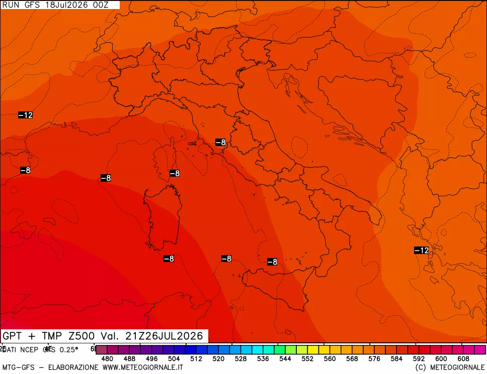 mappa 500 hPa GPT + Temp